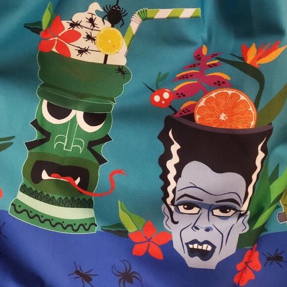 Unique Vintage X Tiki Monsters Wm's Geller Blue Swing Skirt 1950's Pin Up - Picture 8 of 10